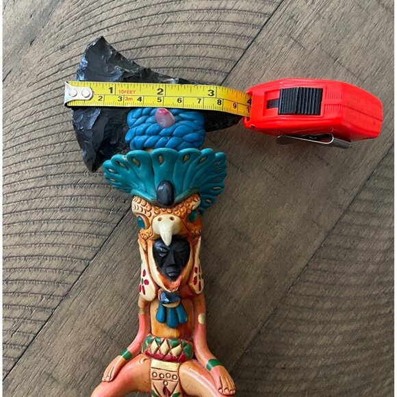 Vintage Mexican  Aztec Warrior Deity Obsidian Sacrifical Axe & Knife Gem Stones - Picture 8 of 9